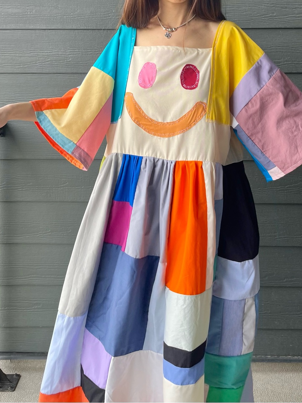 HAPPY FACE SAD FACE | Handmade Quilt  Colorblock Moody Dress SKU 06267